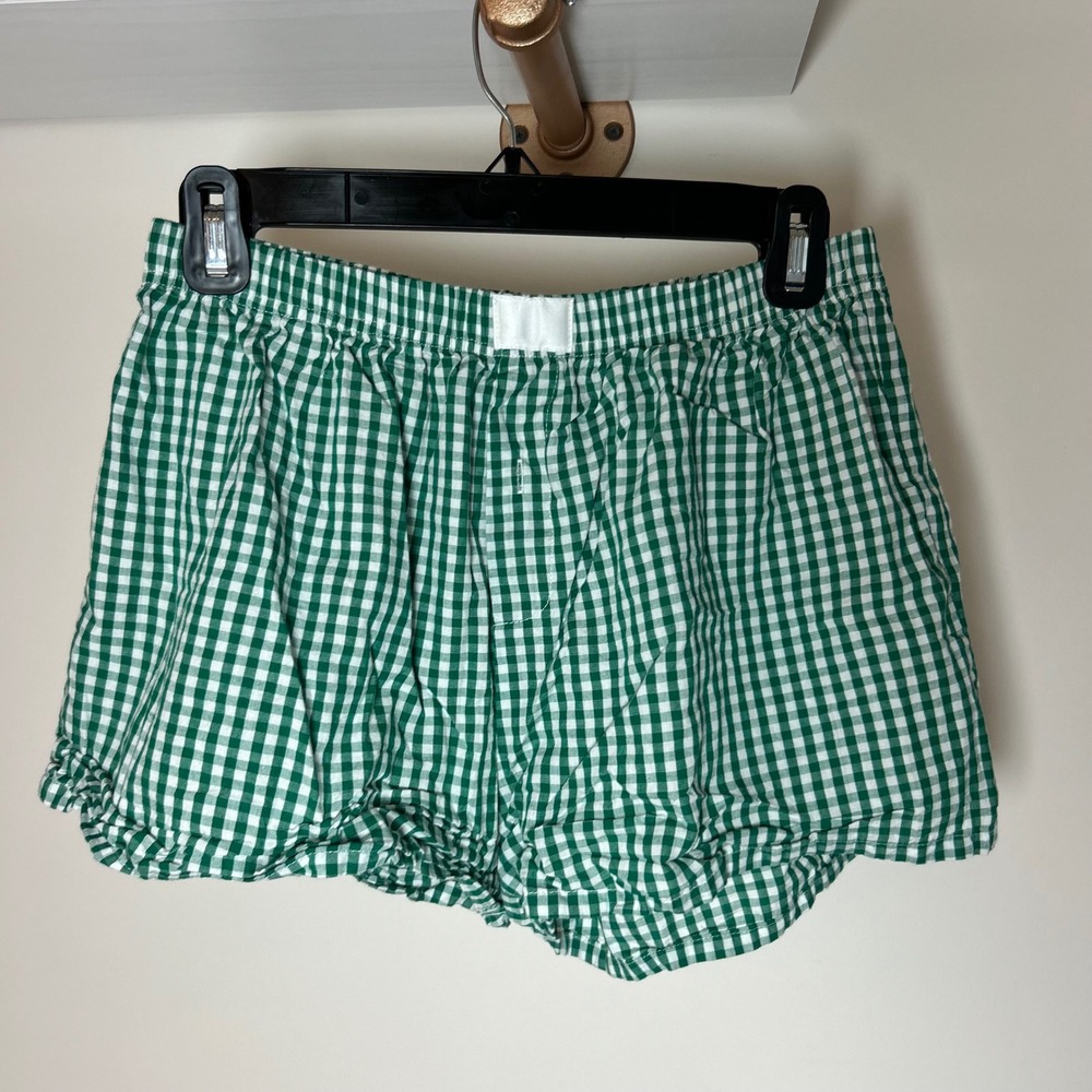 Green Gingham Women's Sleep Short - Relaxed Pajama Bottoms